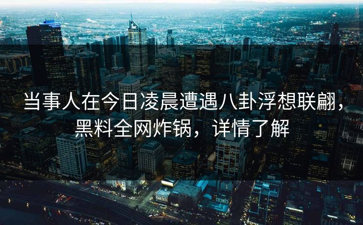 当事人在今日凌晨遭遇八卦浮想联翩，黑料全网炸锅，详情了解
